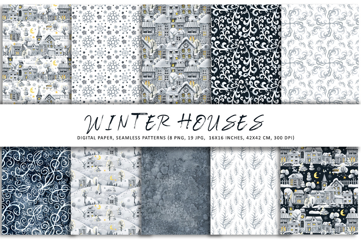 Winter House Christmas Digital Paper, a Pattern Graphic by Artmanata (Photo 2 of 10)