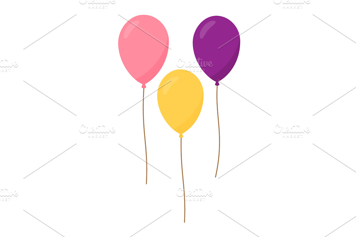 Three balloons with strings isolated, an Object Illustration by GraphiShop