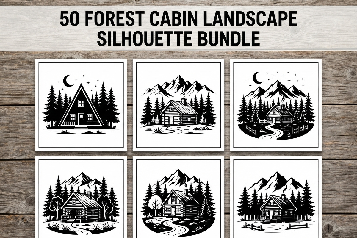 50 Forest Cabin Landscape Silhouette, an Empty State Illustration by Amazin_art (Photo 1 of 38)