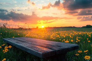 Vibrant sunset illuminating a meadow, a Photo by Pavel_design