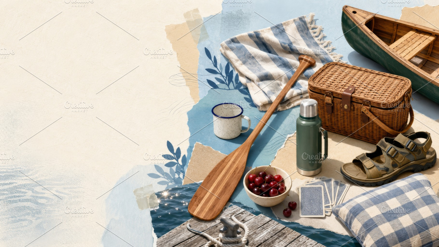 Lakehouse aesthetic with picnic item, a Photo by Dvoevnore photos