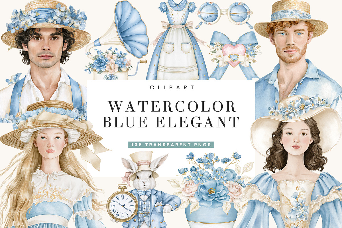 Watercolor Blue Elegant Clipart, an Object Illustration by BusyDaydesign (Photo 1 of 9)
