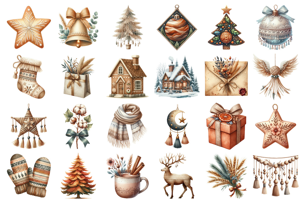 Boho Christmas Clipart Bundle, an Illustration by Daily.Designs (Photo 2 of 4)