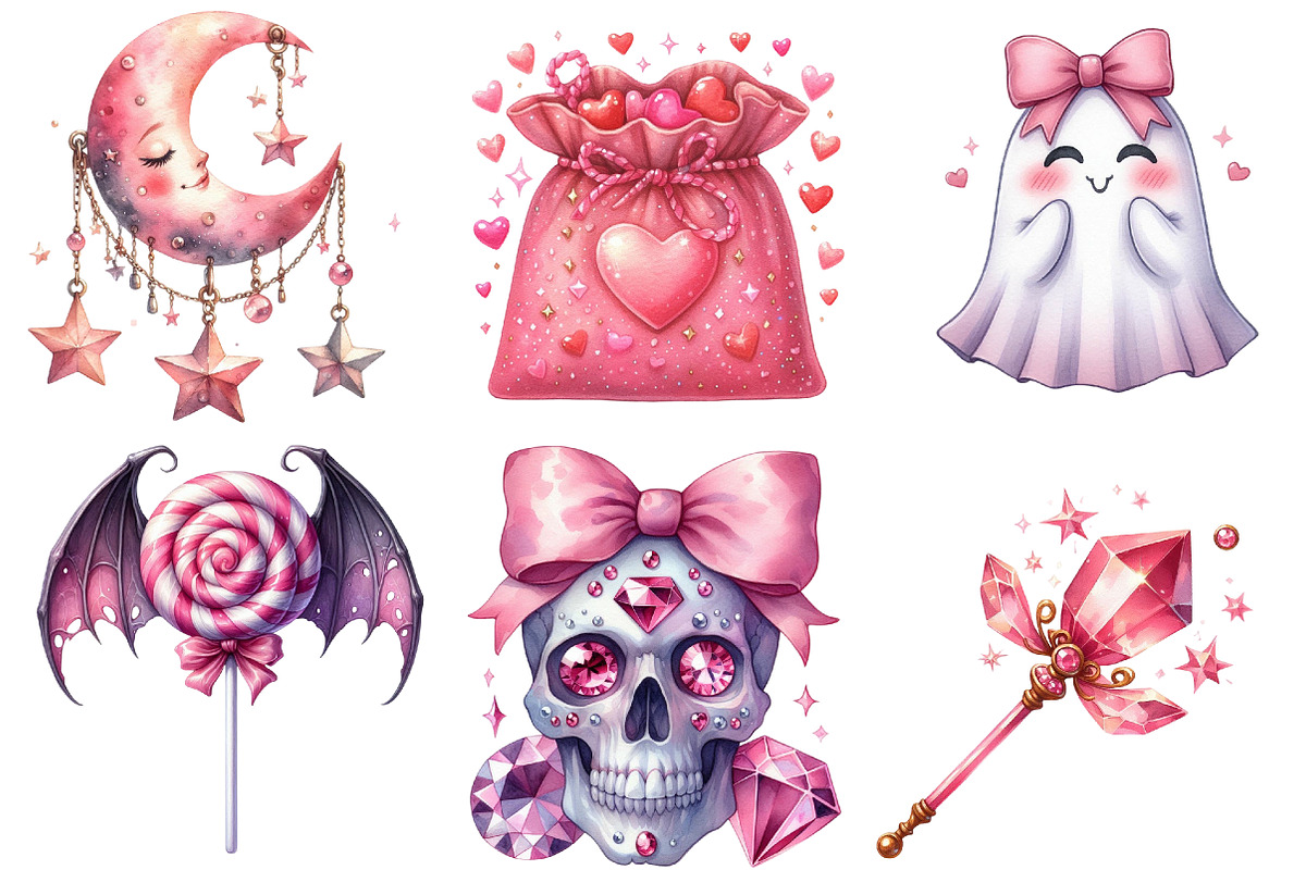 Charm Pink Halloween Clipart, an Illustration by Watercolor design (Photo 3 of 4)