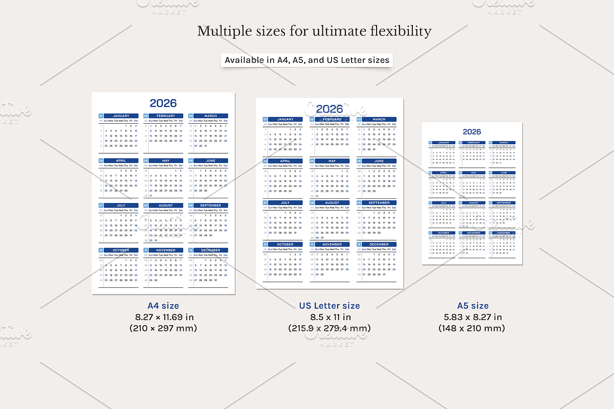 2026 2030 Printable Yearly Calendars, a Print Template by jessicamdesign (Photo 3 of 4)