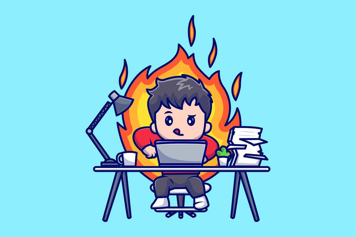 Cute Man Working On Laptop with Fire, a Person Illustration by Catalyst Labs