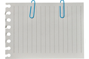 A sheet of white lined paper attached with two blue paper clips, a Background Photo by ndanko