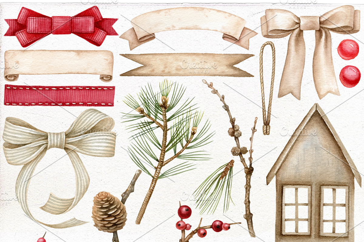 Watercolor Christmas clipart., an Illustration by Mary (Photo 2 of 2)