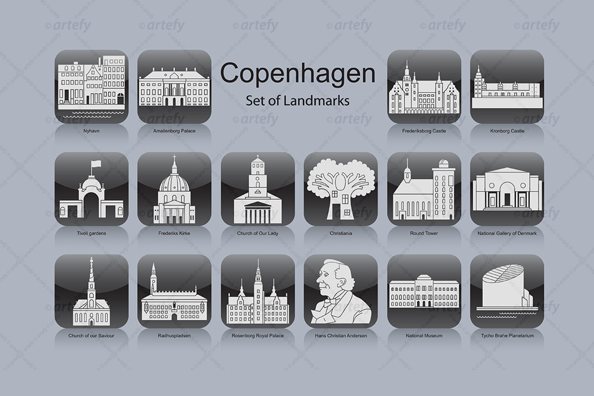 Copenhagen landmark icons (16x), an Icon by Artefy's Graphic Bar (Photo 1 of 2)