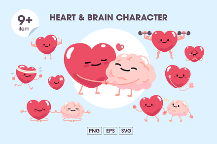 Heart & brain character, an Object Illustration by Sinando Studio