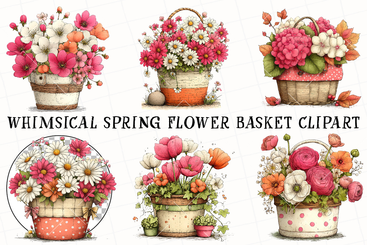 Whimsical Flower Basket Clipart, an Illustration by OK Design (Photo 2 of 6)