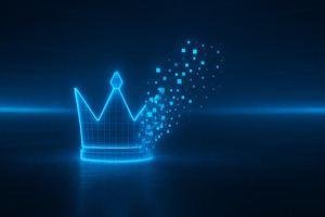 Digital crown dissolving into pixels, a Photo by Dvoevnore photos