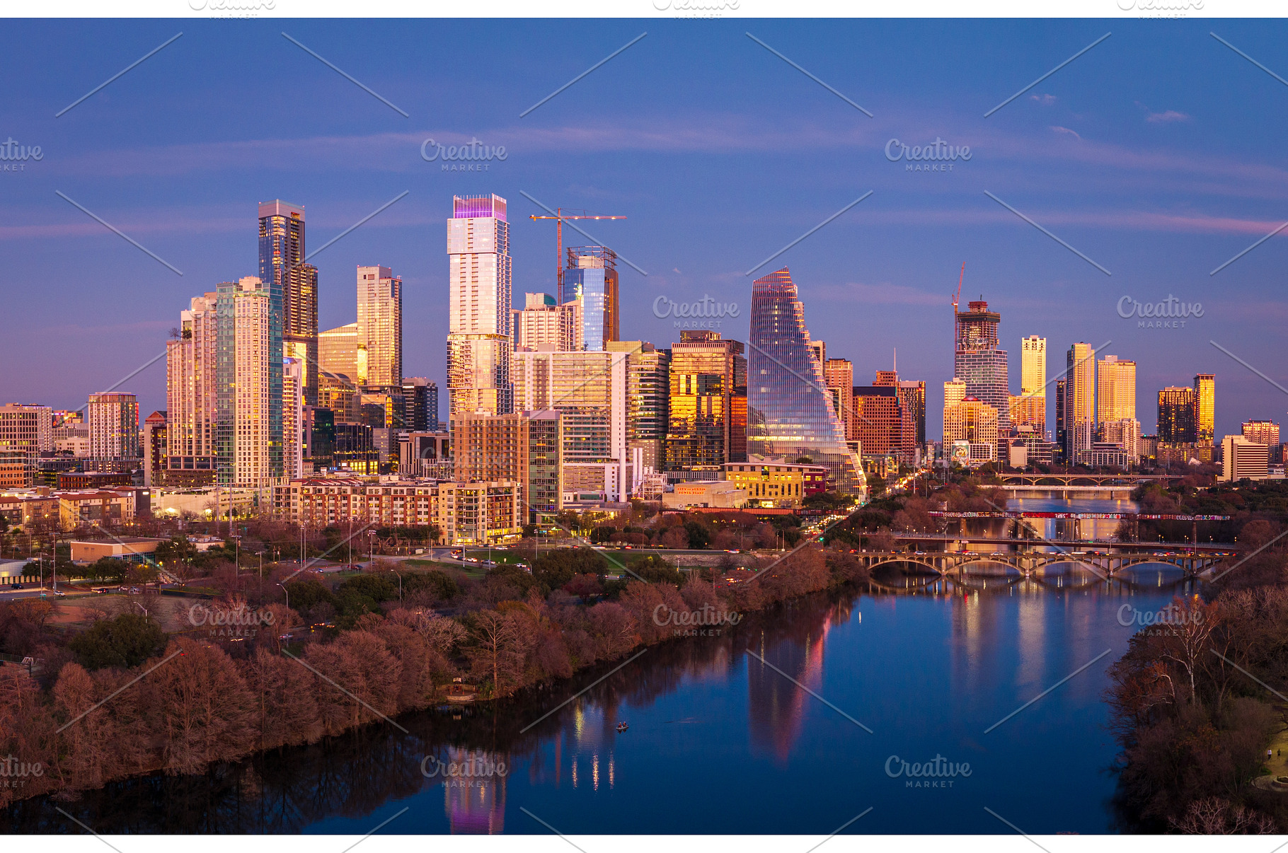Cityscape of downtown Austin from, an Architecture Photo by Backyard Stock