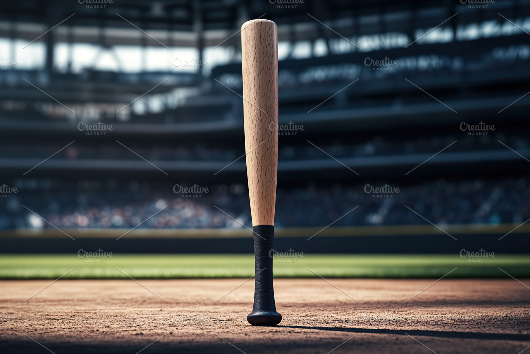 Baseball bat on blurred stadium background, a Sports & Recreation Photo by AlyaAnd