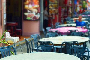 Street restaurant tables singapore containing food, singapore, and street