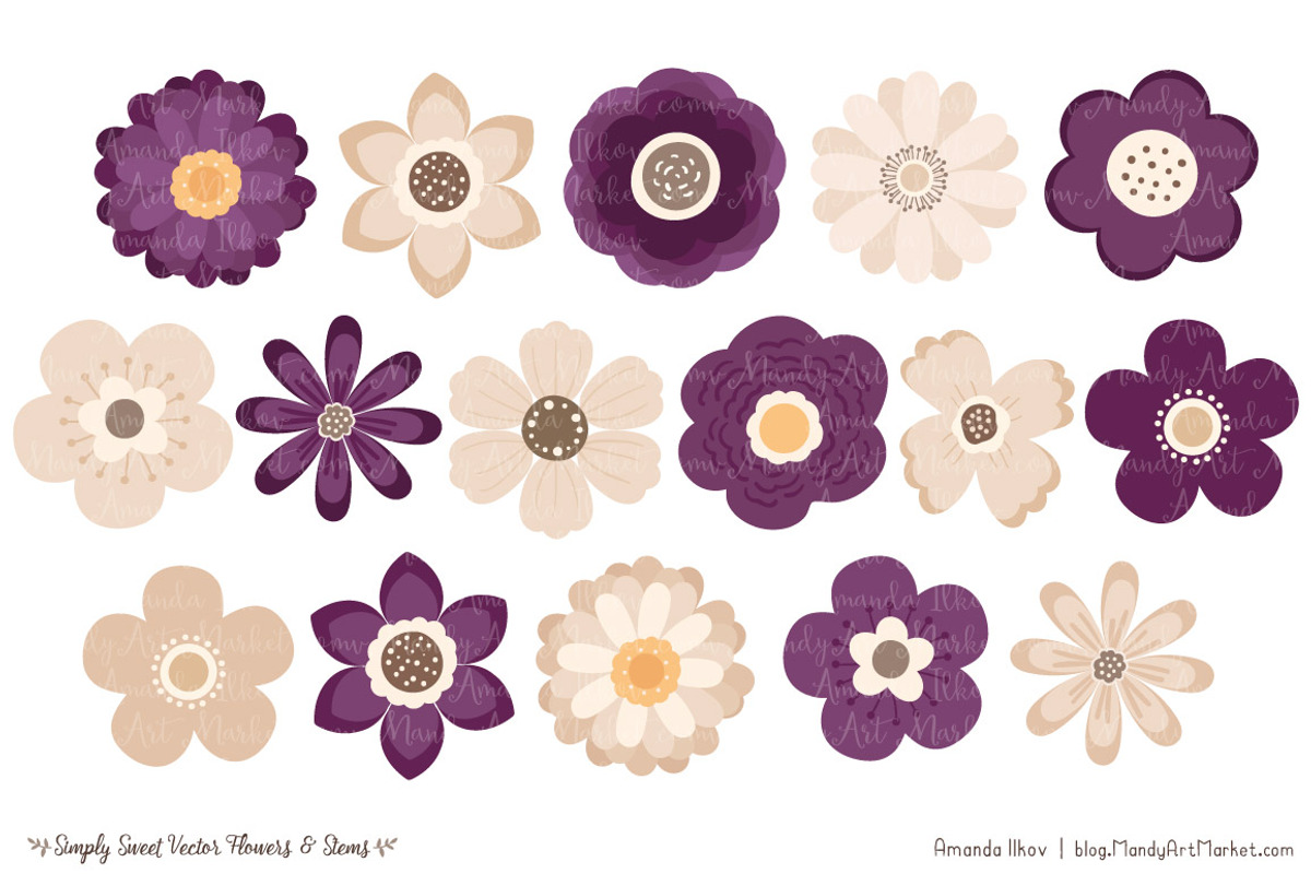 Plum Flowers Clipart, an Illustration by Amanda Ilkov (Photo 3 of 4)