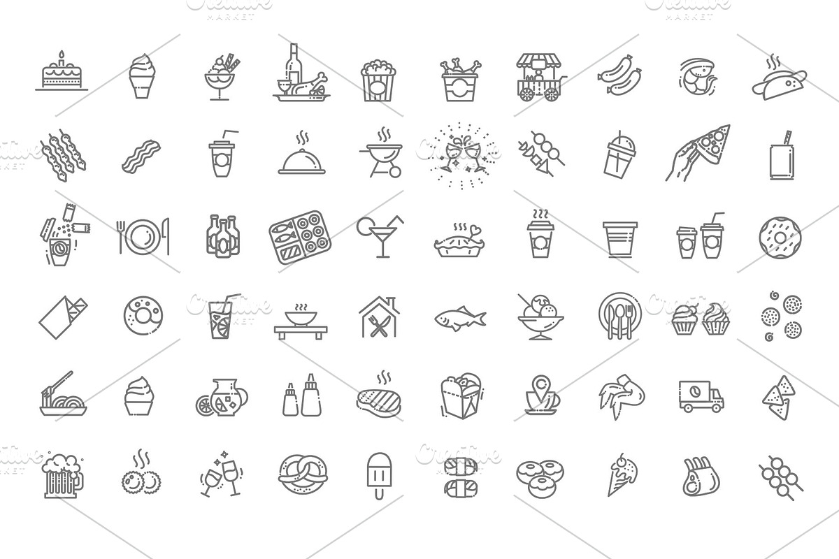 Food Courts Icons Set, an Outline Icon by Tettygreen (Photo 3 of 3)