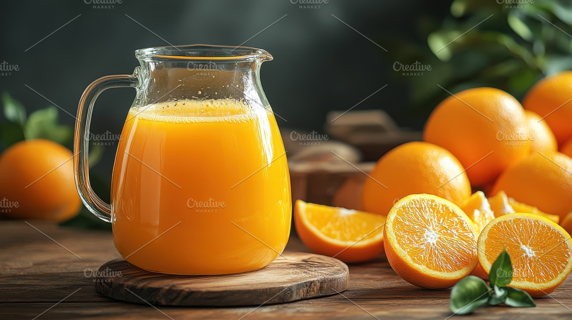 Refreshing orange juice in a clear g, a Food & Drink Photo by Pixeness Studio