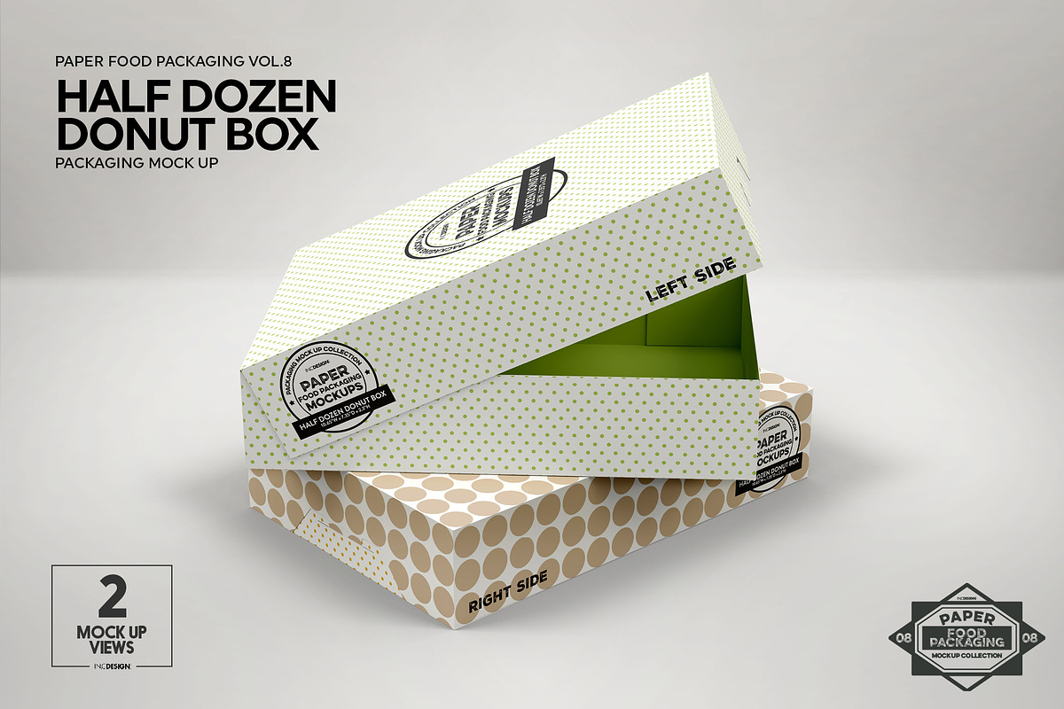 Half Dozen Donut Box Mockup, a Packaging Mockup by INCDesign (Photo 5 of 6)