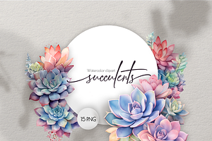 15 Succulents Watercolor Clipart