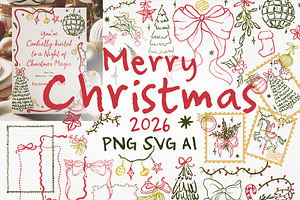 Whimsical Vintage Christmas Clipart, an Illustration by ollalya