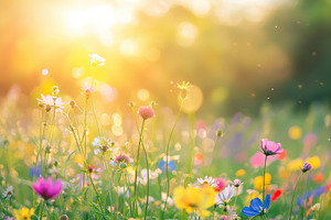 Vibrant flower meadow under the sun, a Photo by Pavel_design