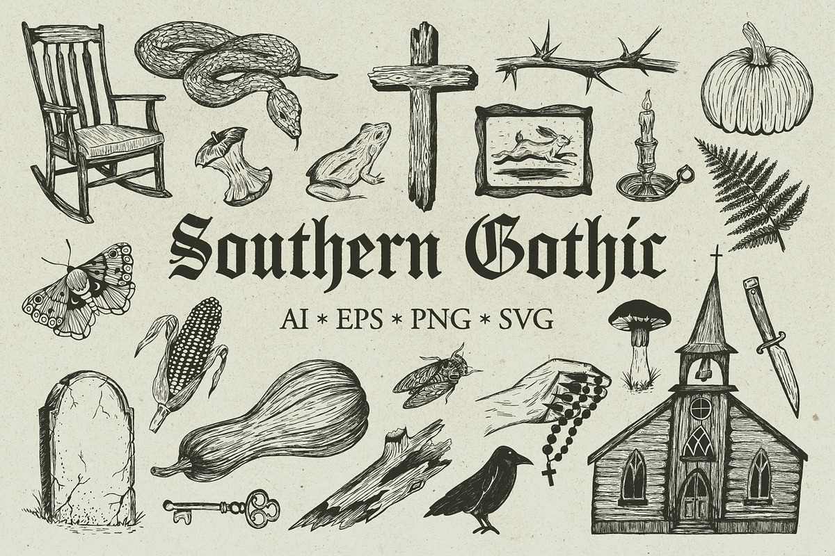 Southern Gothic Graphic Set, a Seasonal Illustration by Valerie (Photo 1 of 8)