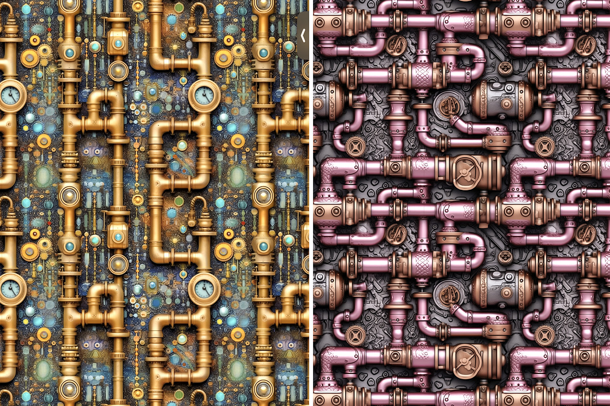 Seamless patterns plumbing pipes set, a Pattern Graphic by Bubert Art