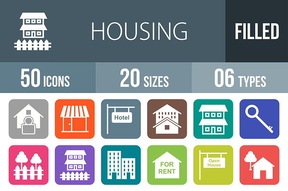 50 Housing Flat Round Corner Icons