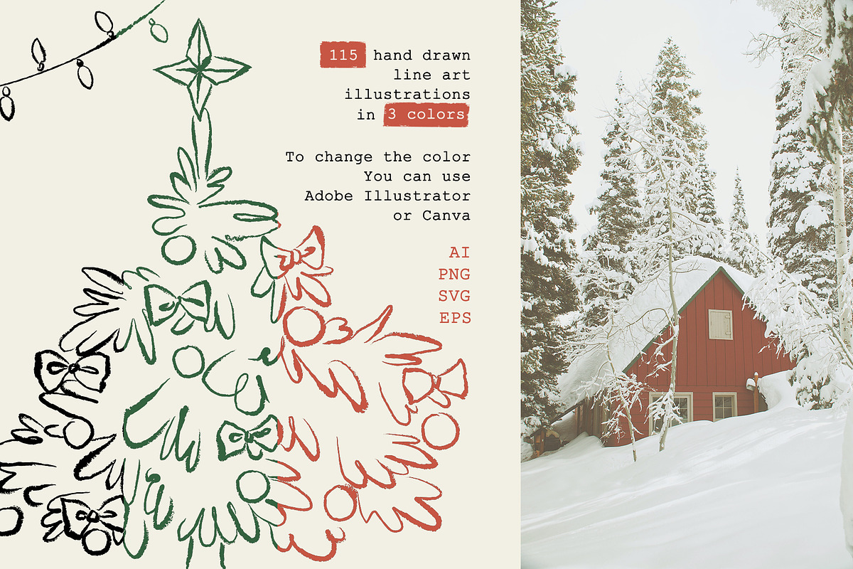 Christmas Line Art Hand Drawn Set, a Seasonal Illustration by Berentine.art (Photo 2 of 9)