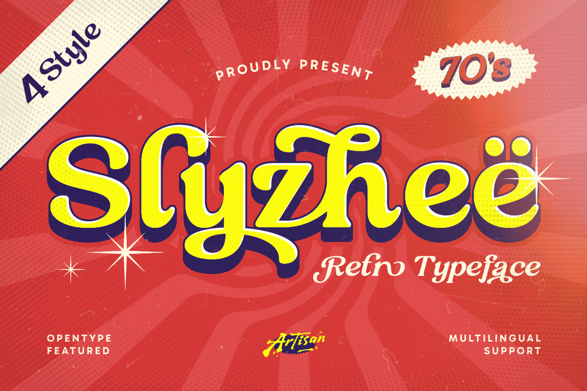 Slyzheë - Retro Typeface, a Serif Font by Artisan Themes (Photo 1 of 10)