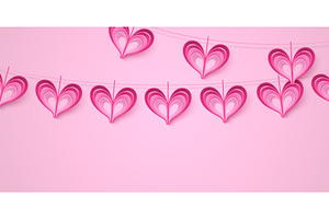 Pink paper heart garland hanging on, an Illustration by art PVP - market