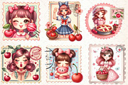 Cherry Girl Postage Stamps, an Illustration by DreamCafeArt (Thumbnail 3 of 8)