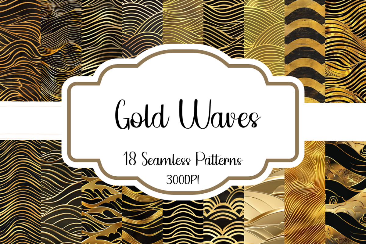 Gold Waves Seamless Patterns, a Pattern Graphic by PrintablesByFranklyn (Photo 1 of 4)