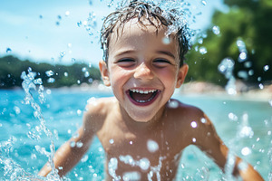 Joyful young boy splashes in water, a Person Photo by MistyDay