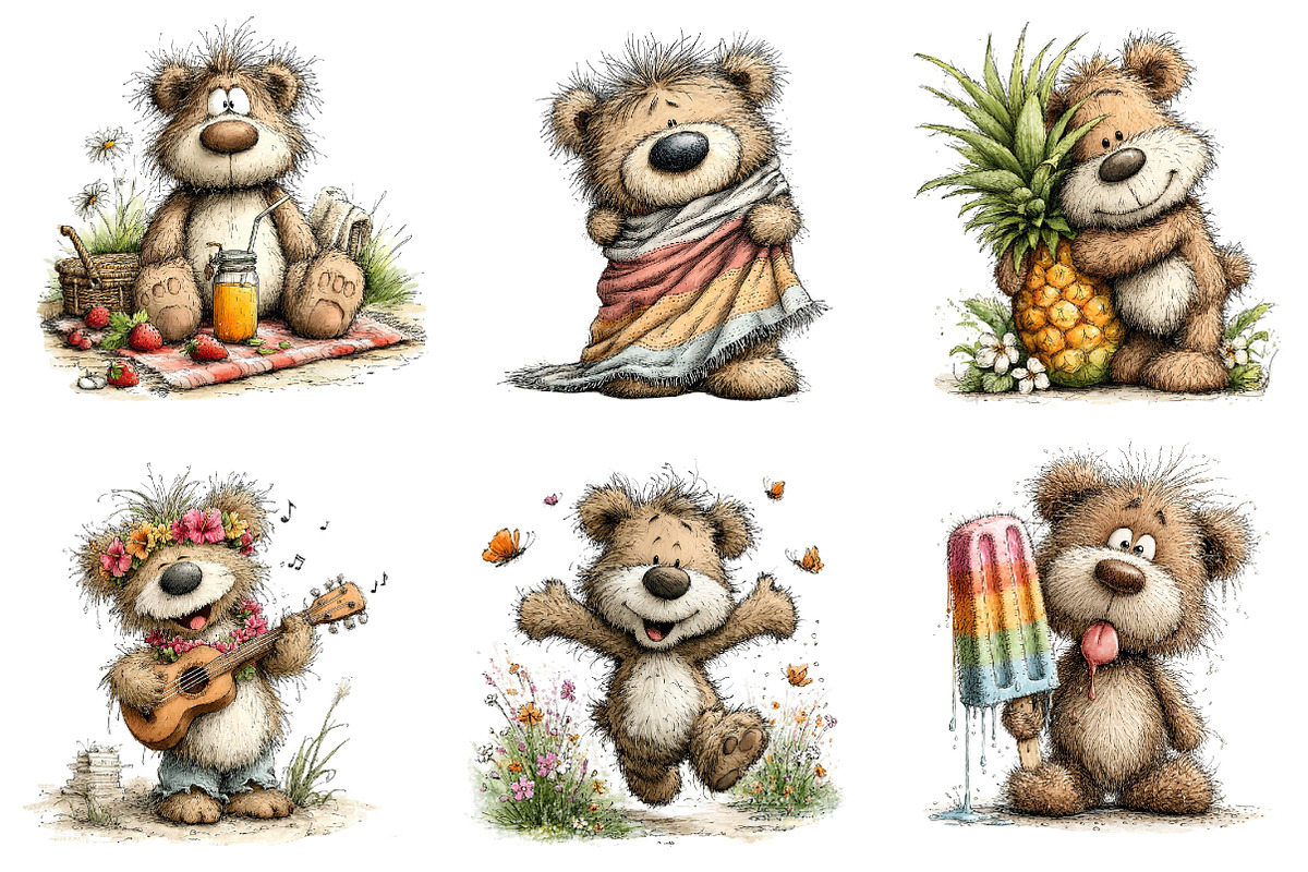 Whimsical Summer Teddy Bear Clipart, an Illustration by Dream Creation (Photo 2 of 7)