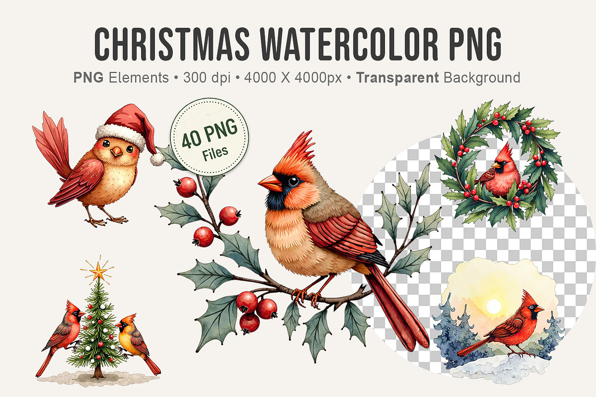Christmas Watercolor Clipart PNG, an Illustration by Artnoy (Photo 1 of 8)