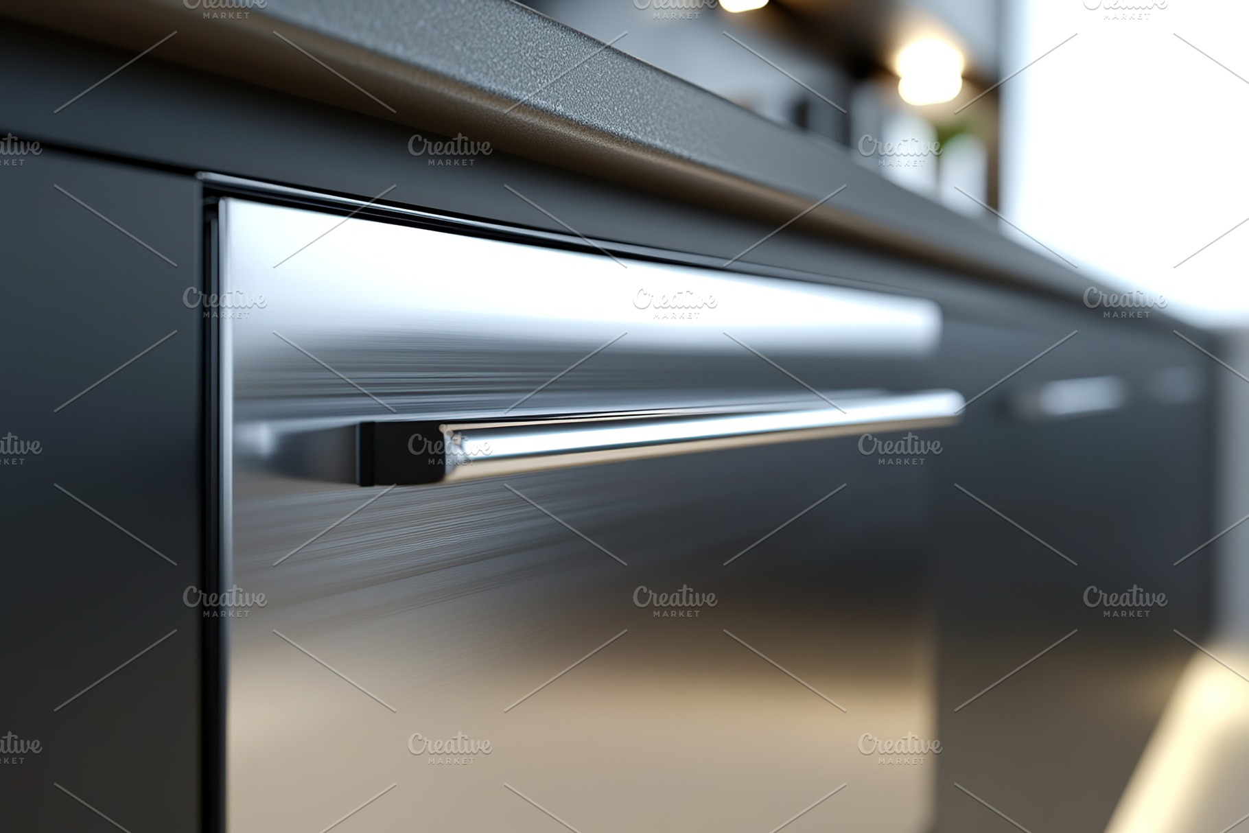 Door of kitchen dishwasher with handle, a Photo by AlyaAnd