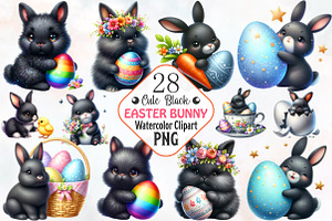 Cute Black Easter Bunny Clipart, a Seasonal Illustration by RobertsArt
