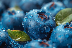 Fresh blueberries glistening with dew, showcasing vibrant colors, a Food & Drink Photo by ImageMir