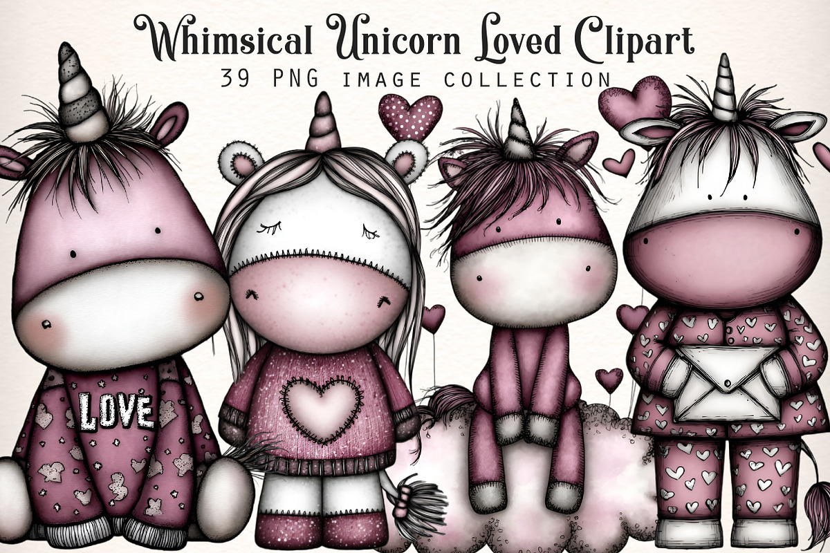 Whimsical Unicorn Loved Clipart, an Illustration by Dream Creation (Photo 1 of 7)