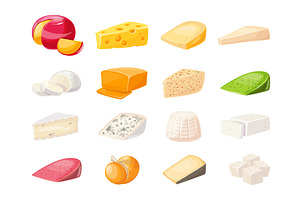 Cheese types. Different varieties, a Food Illustration by YummyBuum