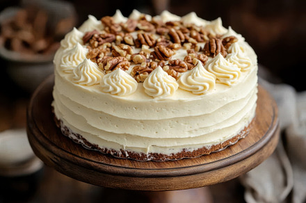 Delicious Pecan Cake Creamy Frosting, a Background Photo by Pixeness