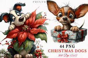 Cute Christmas Dogs Clipart Bundle