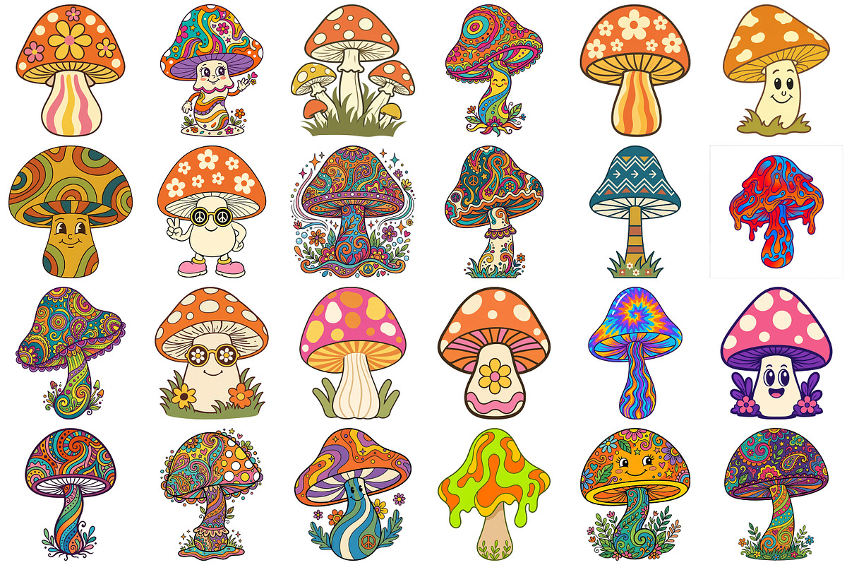 Groovy Mushrooms Clipart, an Object Illustration by Forhadx5 (Photo 7 of 11)