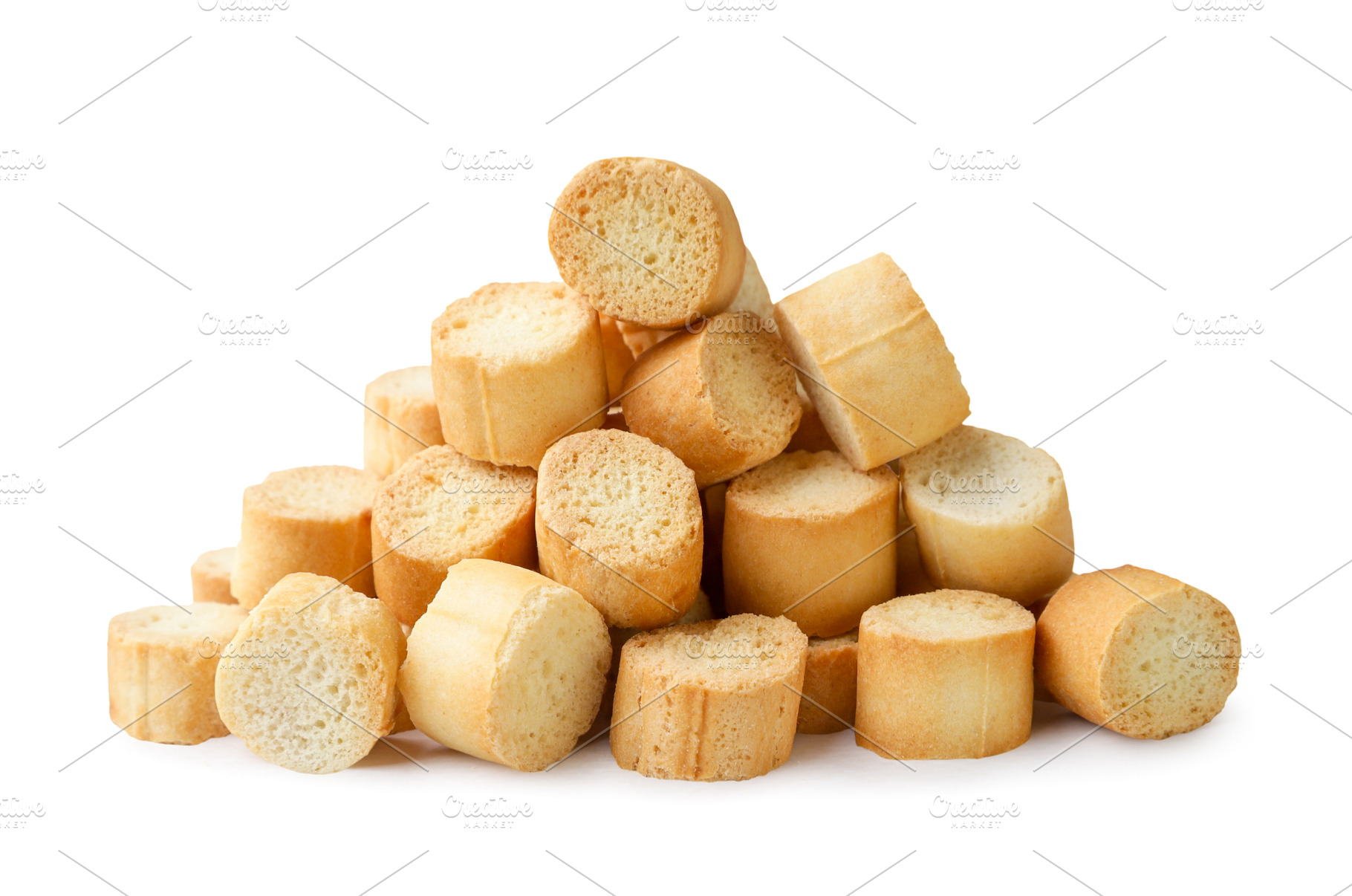 Pile of crispy croutons close-up on, a Food & Drink Photo by innakreativ