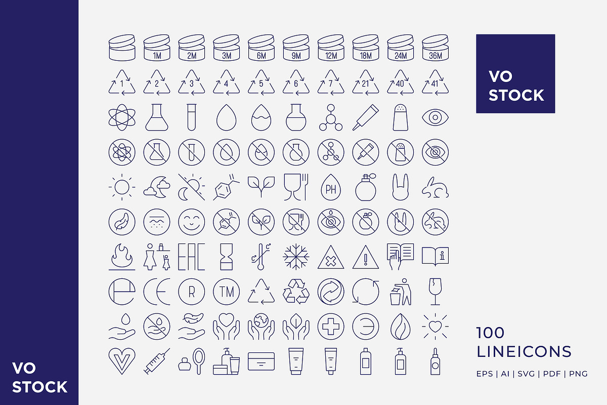 100 Cosmetics Packaging Icons, an Outline Icon by vo.stock (Photo 2 of 5)