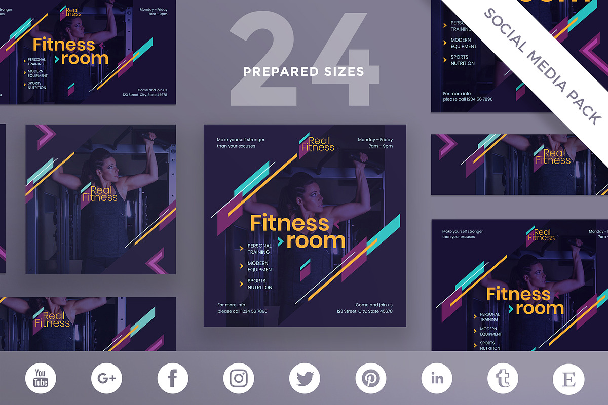 Social Media Pack | Fitness Gym, a Social Media Template by Amber Graphics (Photo 1 of 10)