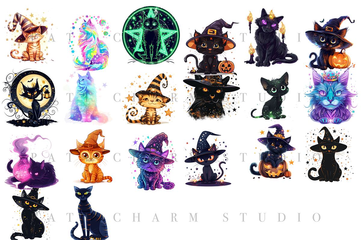 20 PNG Halloween Witch Cat Clipart, an Animal Illustration by Pati Charm Studio (Photo 2 of 7)