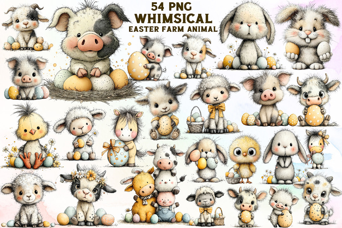 Whimsical Easter Farm Animal Clipart, an Illustration by Sublimation Artist (Photo 1 of 7)